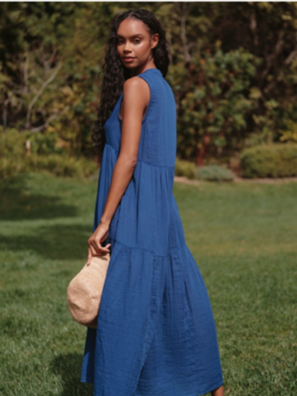 Kallie Cotton Gauze Maxi Dress by Celandine - Deep Rich Blue Size L - NWT